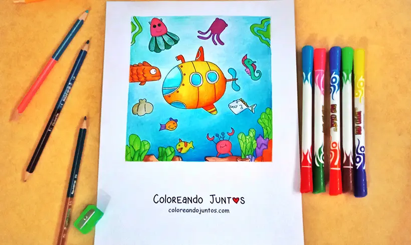 Dibujo de submarino coloreado por Coloreando Juntos