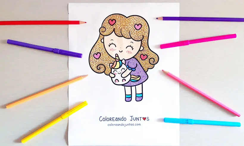 Dibujo de niña coloreada por Coloreando Juntos