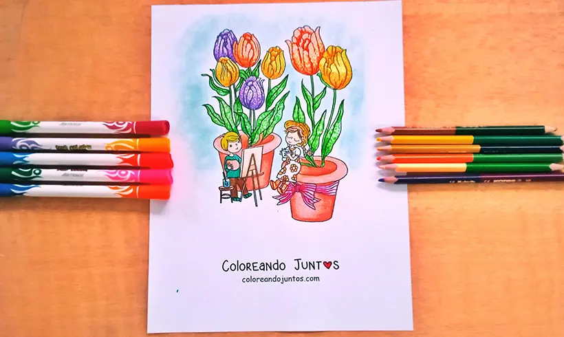Dibujo de tulipán coloreado por Coloreando Juntos
