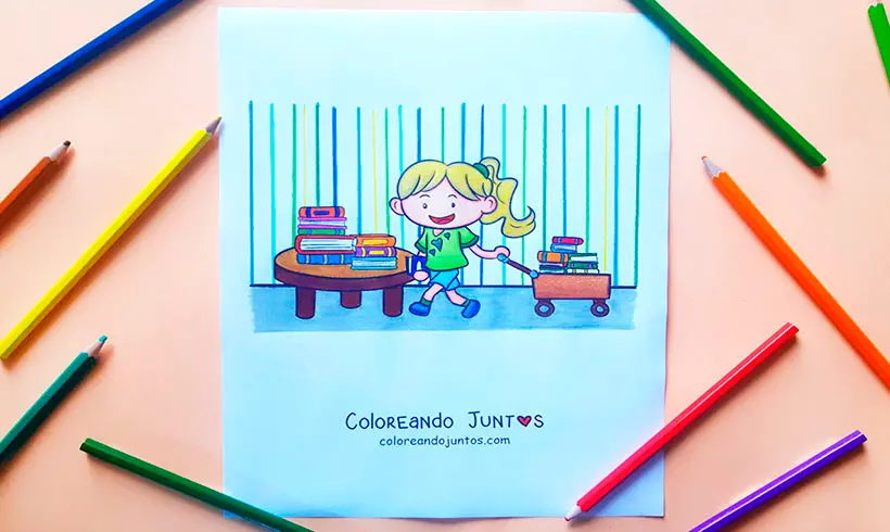 Dibujo de biblioteca coloreada por Coloreando Juntos