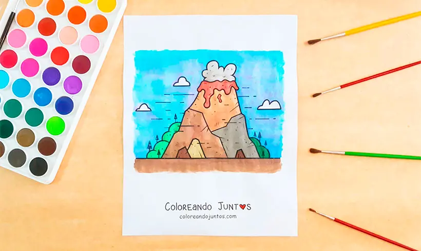 Dibujo de volcán coloreado por Coloreando Juntos