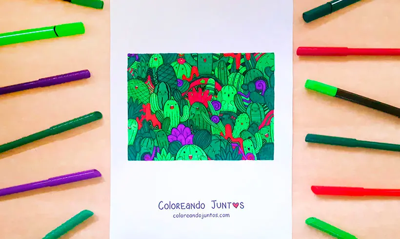 Dibujo de cactus coloreado por Coloreando Juntos