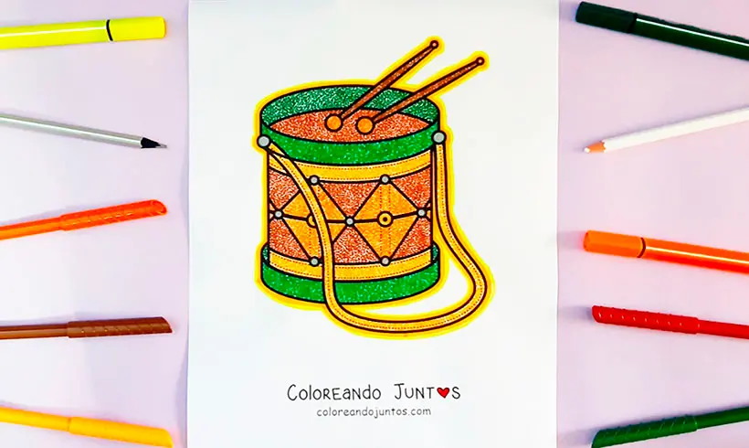 Dibujo de tambor coloreao por Coloreando Juntos