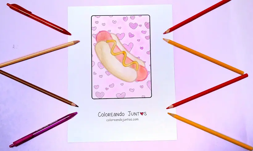 Dibujo de hot dog coloreado por Coloreando Juntos