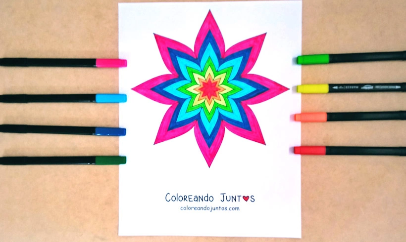 Dibujo de mandala con forma de estrella coloreada por Coloreando Juntos