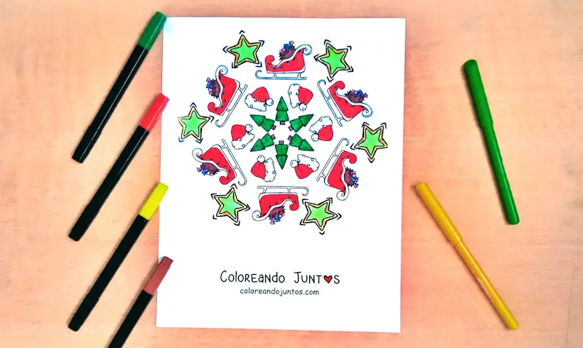Dibujo de mandala de Navidad coloreada por Coloreando Juntos