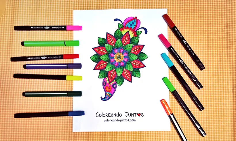 Dibujo de mandala floral coloreada por Coloreando Juntos
