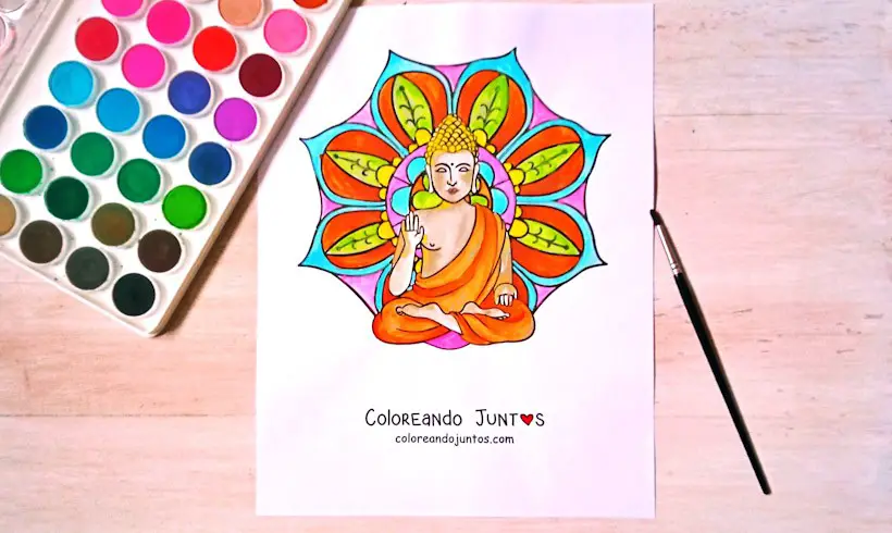 Dibujo de mandala tibetana coloreada por Coloreando Juntos