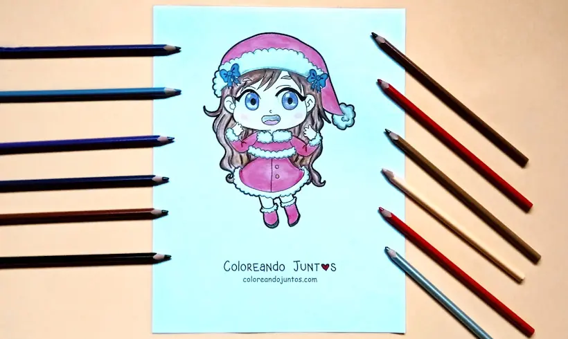 Dibujo de niña en Navidad coloreada por Coloreando Juntos