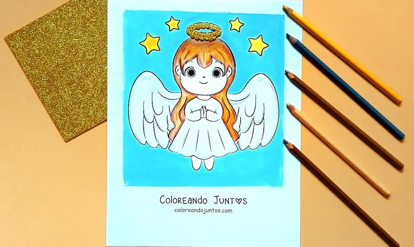 Dibujo de ángel de Navidad coloreado por Coloreando Juntos