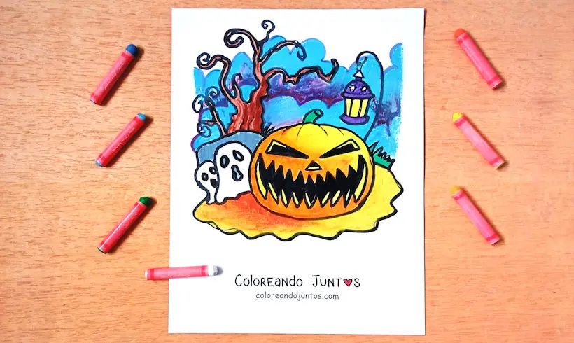 Dibujo de calabaza de Halloween coloreada por Coloreando Juntos