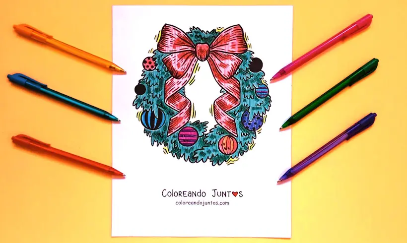 Dibujo de corona de Navidad coloreada por Coloreando Juntos