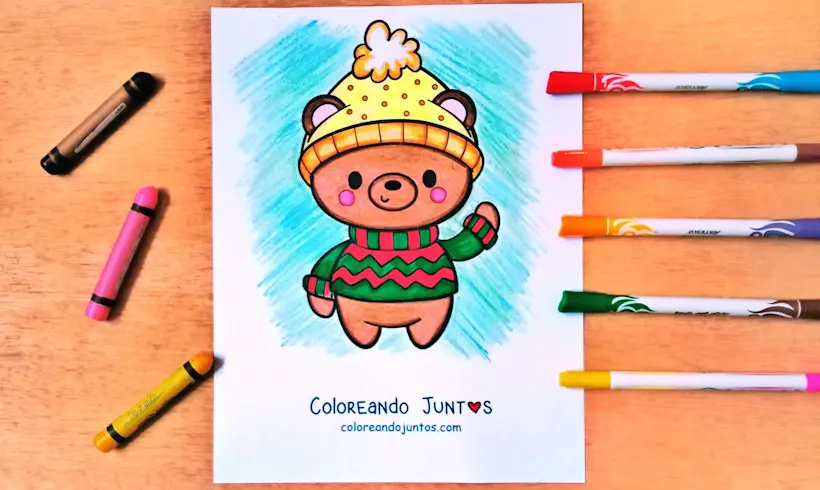 Dibujo de oso de Navidad coloreado por Coloreando Juntos