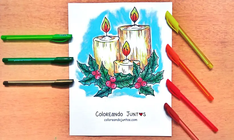 Dibujo de velas de Navidad coloreadas por Coloreando Juntos