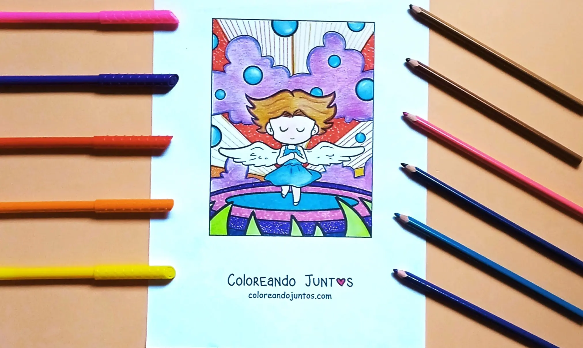 Dibujo de ángel coloreado por Coloreando Juntos