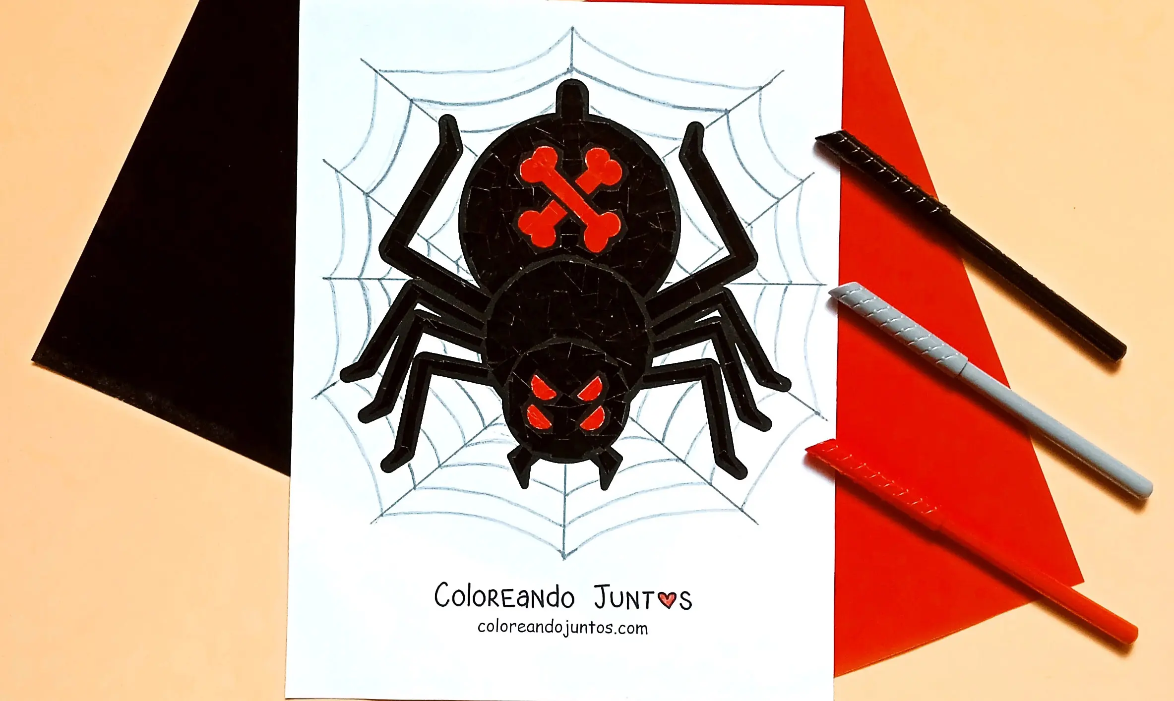 Dibujo de araña de Halloween coloreada por Coloreando Juntos