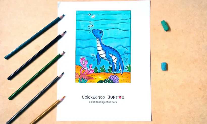 Dibujo de dinosaurio acuático coloreado por Coloreando Juntos