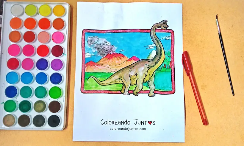 Dibujo de dinosaurio de cuello largo coloreado por Coloreando Juntos