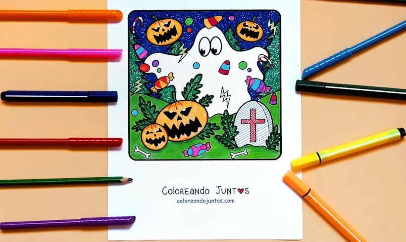 Dibujo de fantasma de Halloween coloreado por Coloreando Juntos