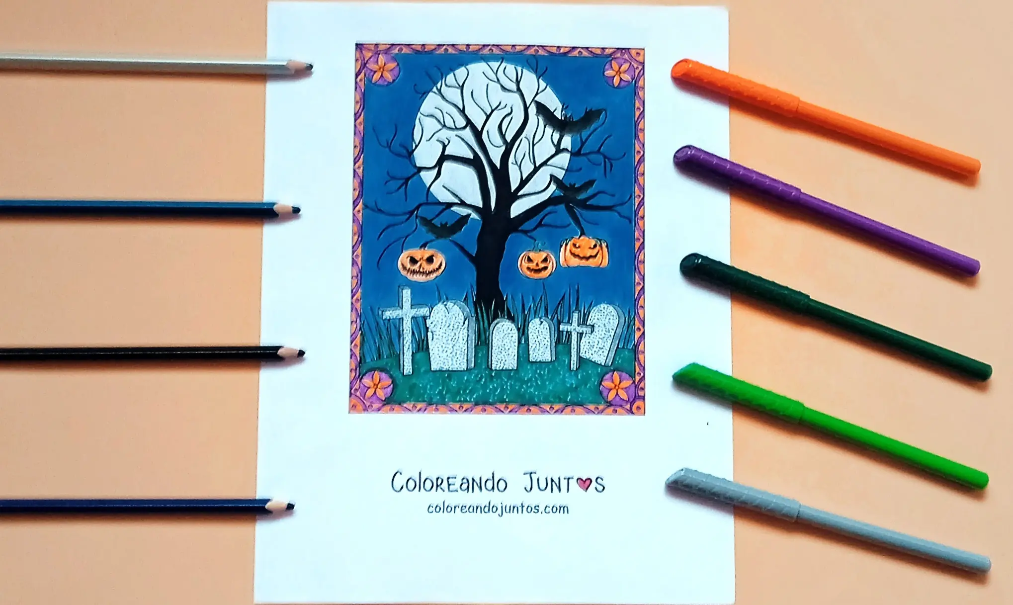 Dibujo de tumbas de Halloween coloreadas por Coloreando Juntos