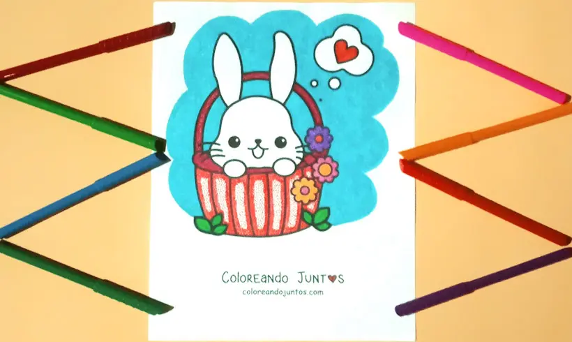 Dibujo de conejo kawaii coloreado por Coloreando Juntos