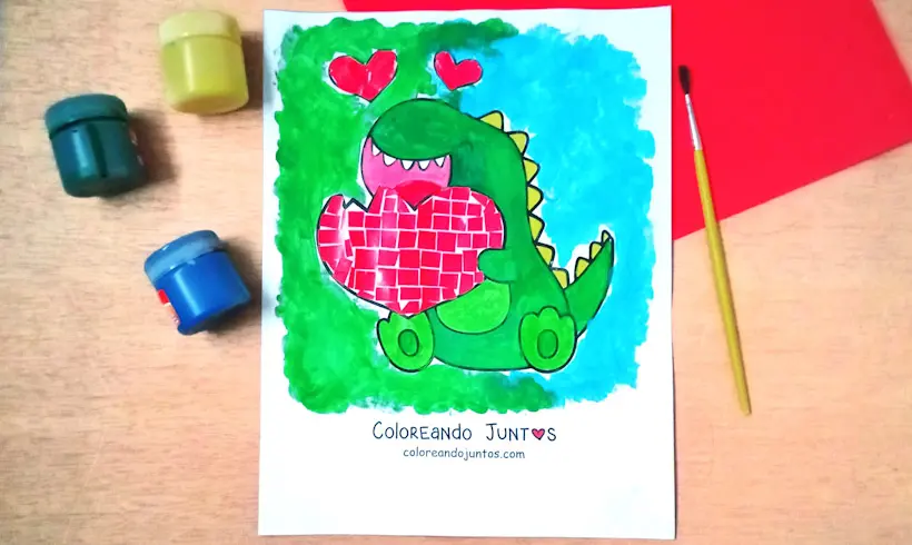 Dibujo de dinosaurio kawaii coloreado por Coloreando Juntos
