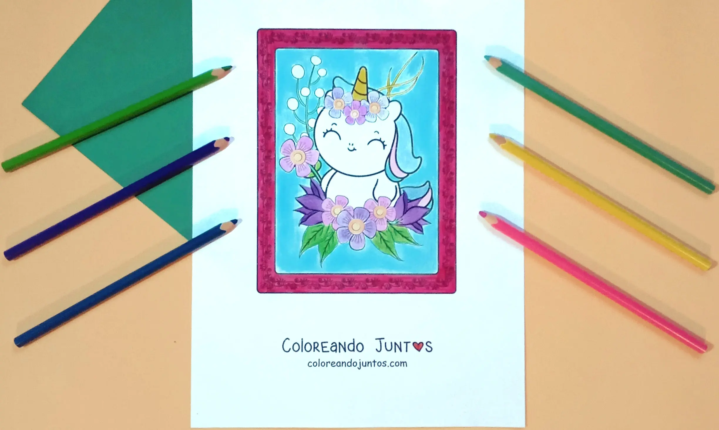 Dibujo de flores kawaii coloreadas por Coloreando Juntos