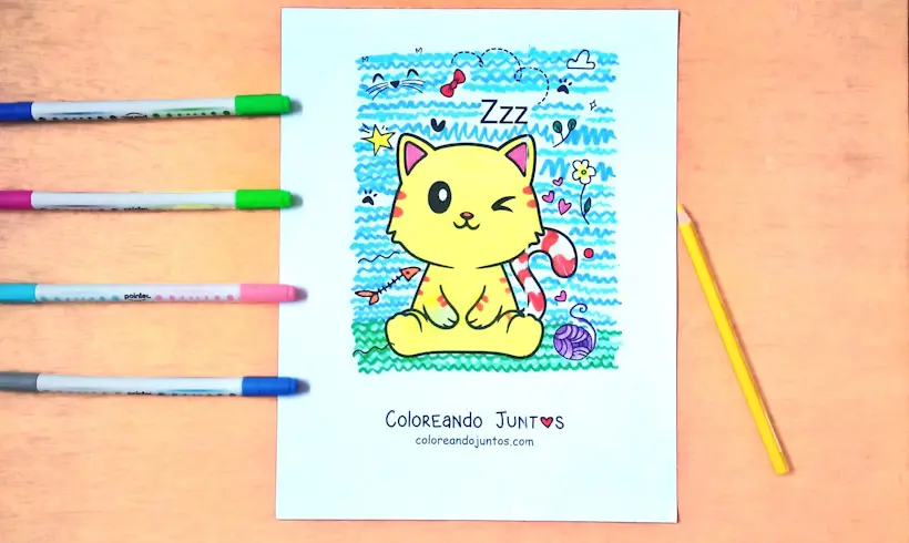 Dibujo de gato kawaii coloreado por Coloreando Juntos