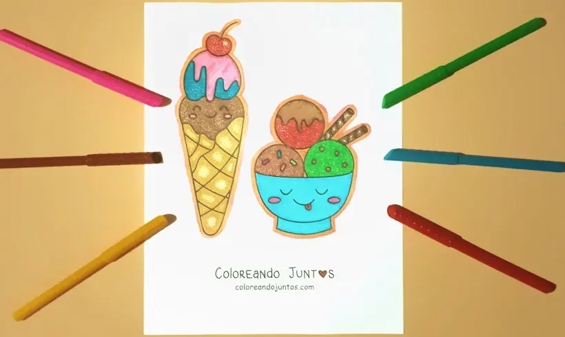 35 Dibujos kawaii de Helados para Colorear ¡Gratis! | Coloreando Juntos