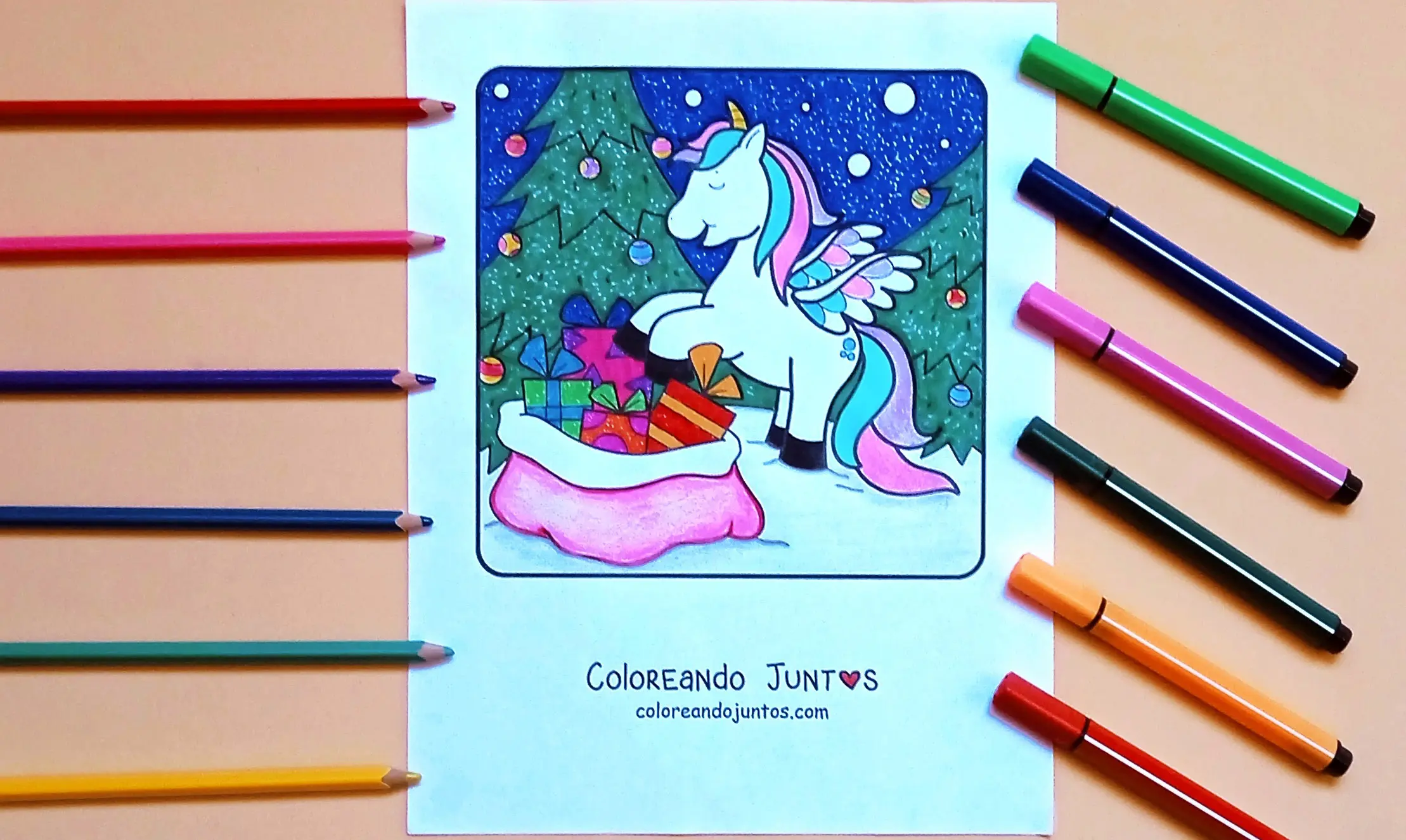 Dibujo de Navidad kawaii coloreada por Coloreando Juntos