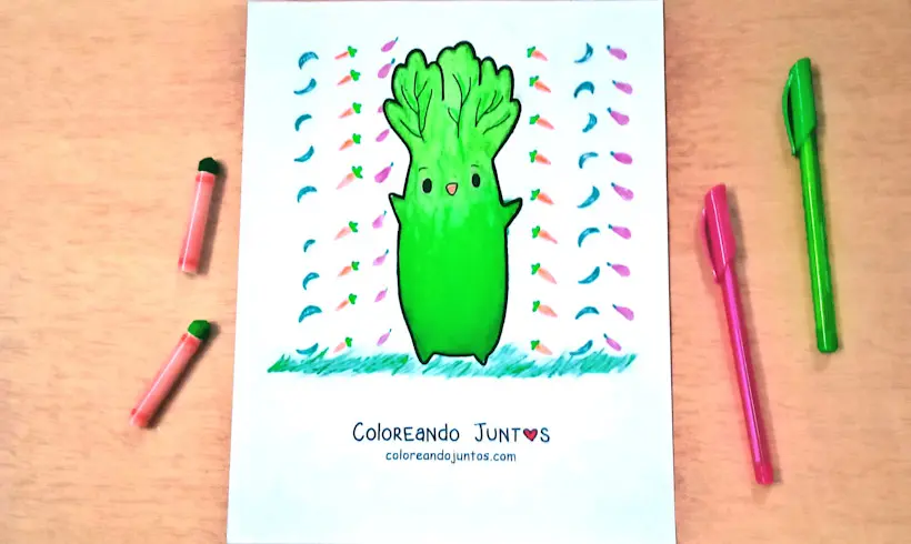 Dibujo de verdura kawaii coloreada por Coloreando Juntos
