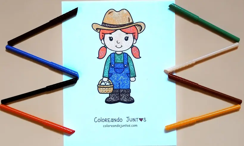Dibujo de agricultora coloreada por Coloreando Juntos