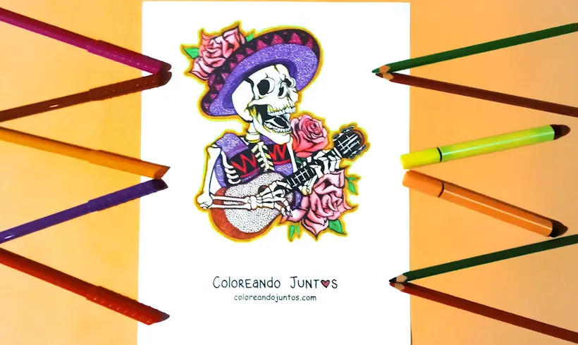 Dibujo de esqueleto de México coloreado por Coloreando Juntos