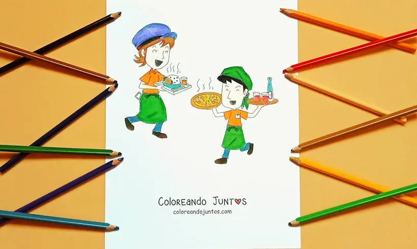 Dibujo de meseros coloreados por Coloreando Juntos