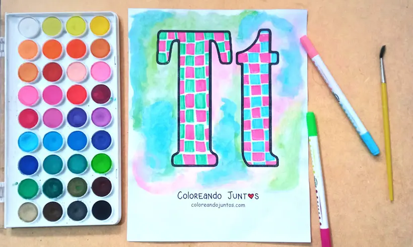 Dibujo de la letra T coloreada por Coloreando Juntos