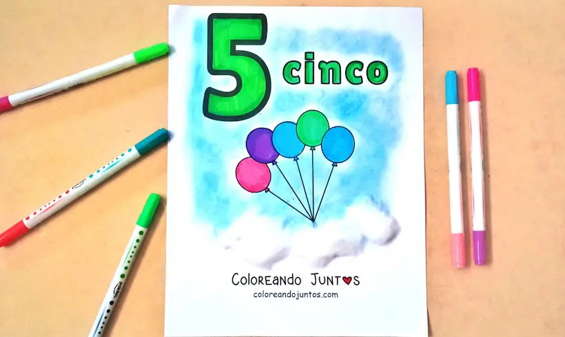 Dibujo del número 5 del 1 al 20 coloreado por Coloreando Juntos
