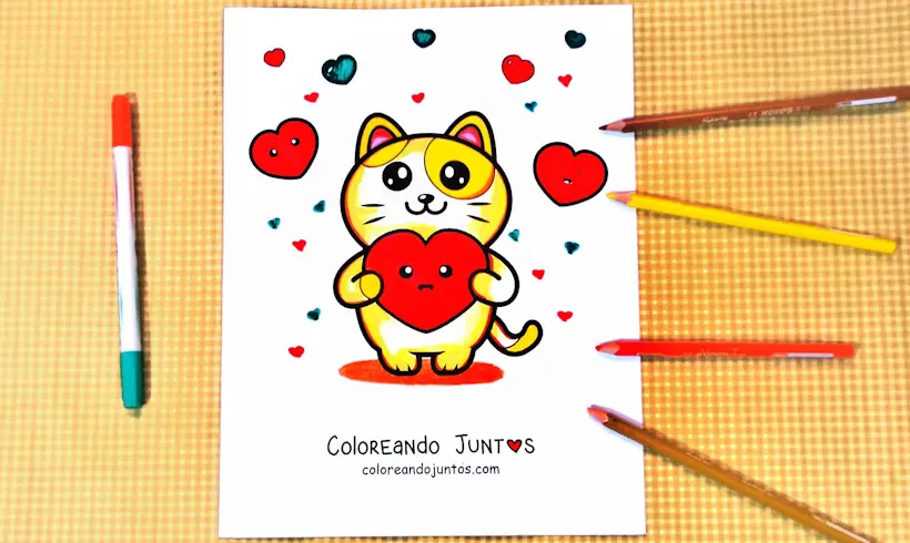 Dibujo de un gato enamorado coloreado por Coloreando Juntos