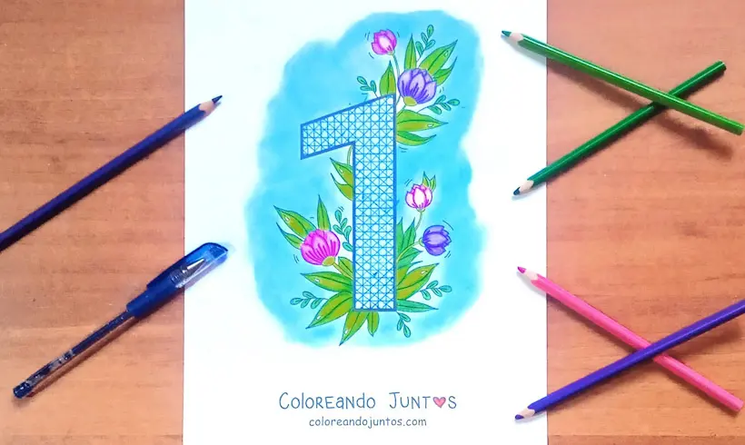 Dibujo del número 1 coloreado por Coloreando Juntos