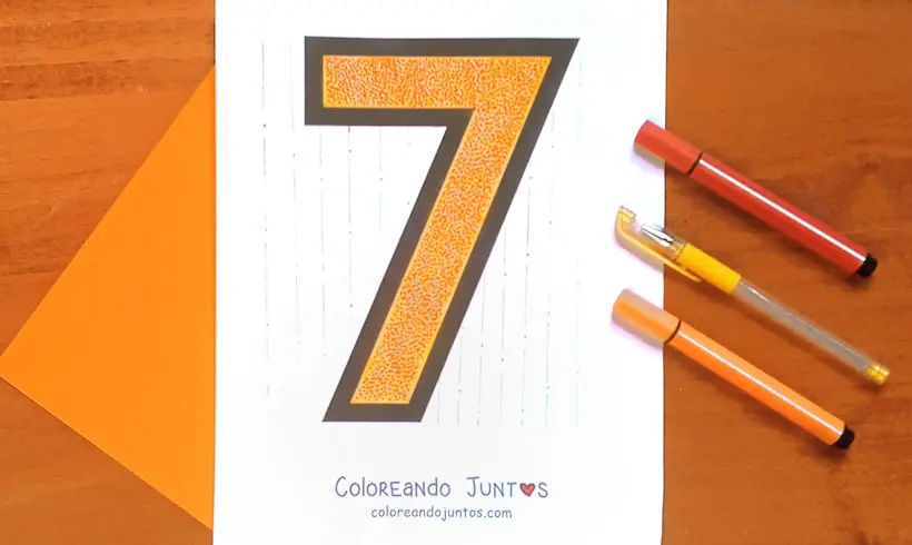 Dibujo del número 7 coloreado por Coloreando Juntos