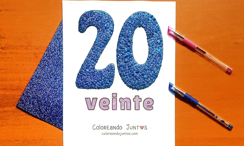 Dibujo del número 20 de los números del 1 al 100 coloreado por Coloreando Juntos