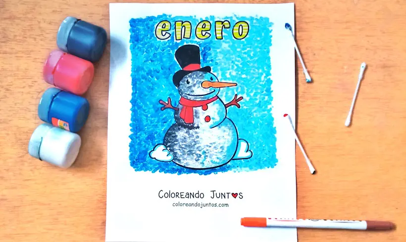 Dibujo del mes de enero para niños coloreado por Coloreando Juntos
