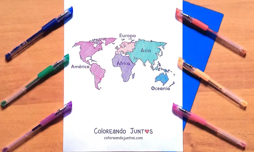 Dibujo del mapamundi coloreado por Coloreando Juntos