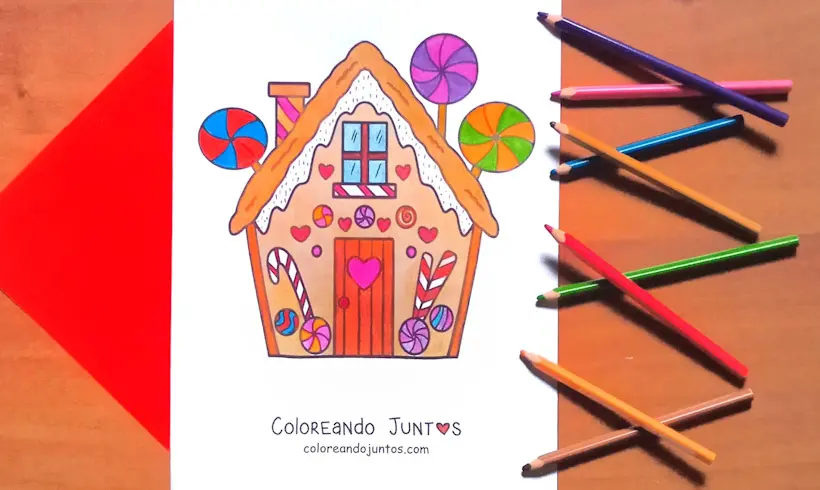 Dibujo de la casa de dulce de Hansel y Gretel coloreado por Coloreando Juntos