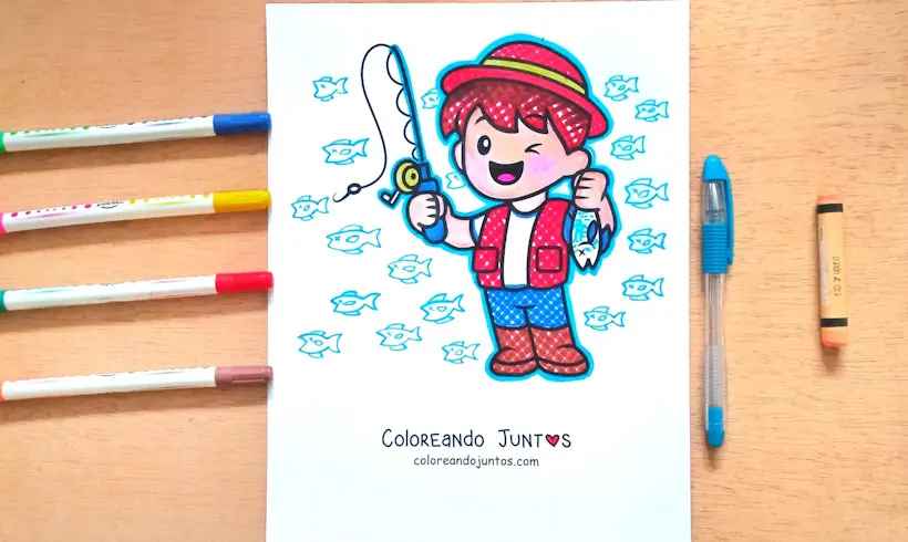 Dibujo de un pescador coloreado por Coloreando Juntos