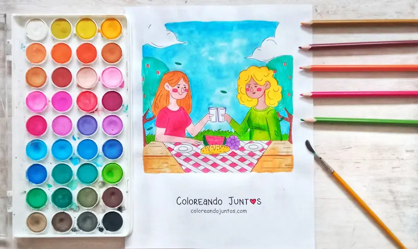 Dibujo de un picnic coloreado por Coloreando Juntos