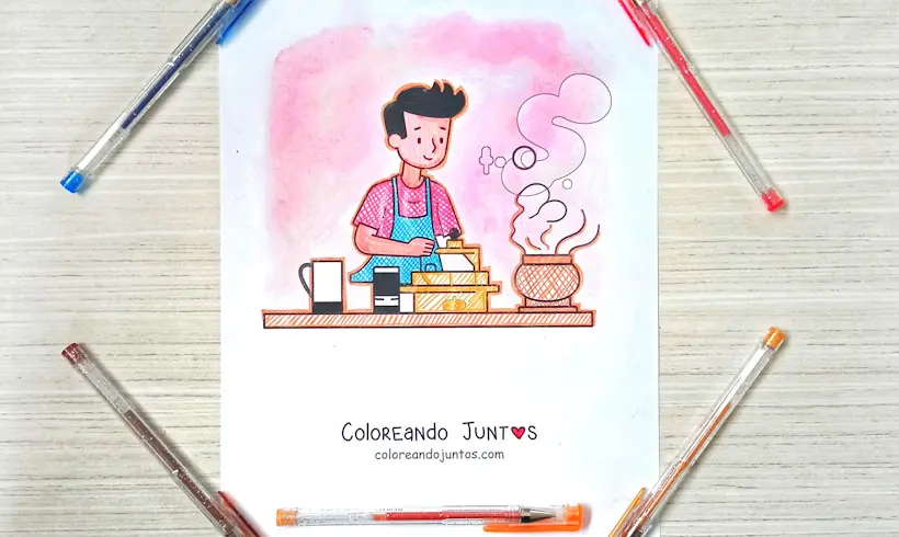 Dibujo de un hombre cocinando coloreado por Coloreando Juntos