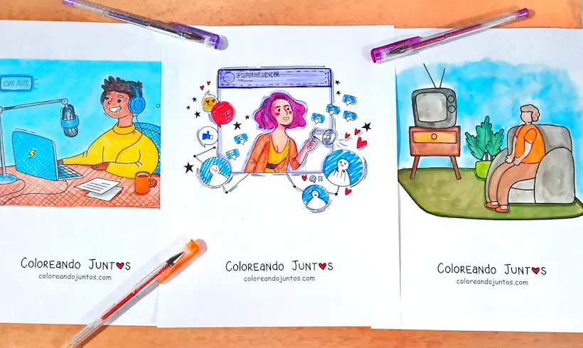 Dibujos de los medios de comunicación coloreados por Coloreando Juntos