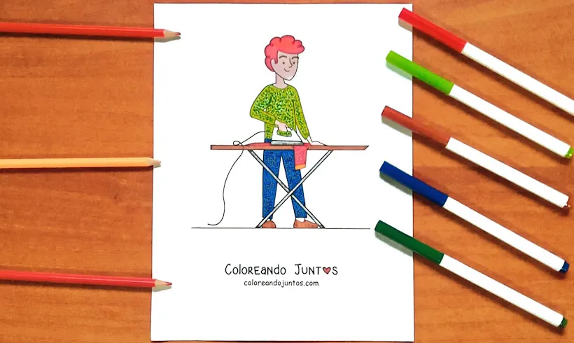 Dibujo de un hombre planchando la ropa coloreado por Coloreando Juntos