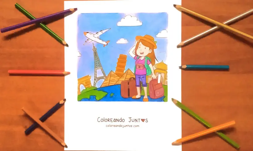 Dibujo de un viaje coloreado por Coloreando Juntos
