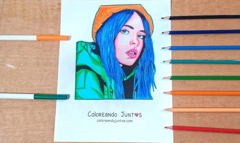 Dibujo de Billie Eilish coloreada por Coloreando Juntos